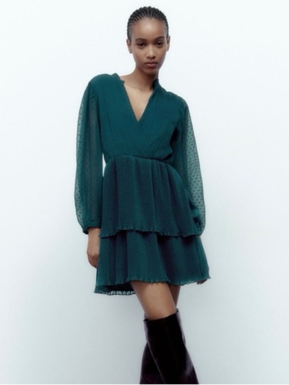 Zara Short Dotted Mesh Dress Teal Medium